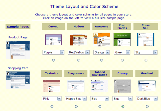 Select a store theme and color scheme to use for your store.